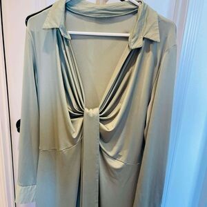 Chic Sage Green Tie-Front Blouse